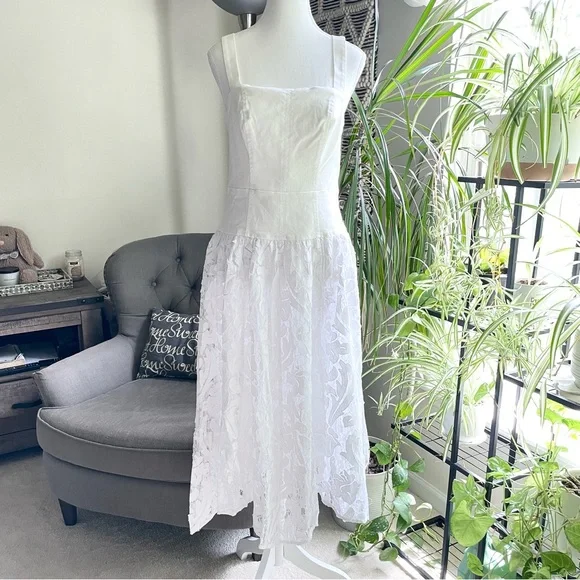 Anthropologie Pilcro Dress Sleeveless Drop Waist Lace Midi Dress Ivory  White 8